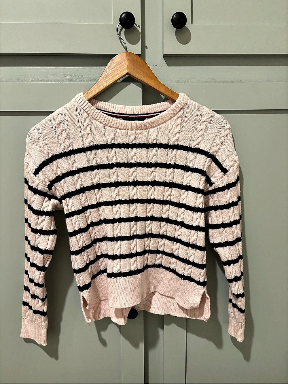Tommy Hilfiger Striped Sweater Pink & Black Size Medium